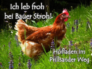 Fiktive Werbung für den Hofladen im Prillsander Weg "Ich leb froh bei Bauer Stroh"